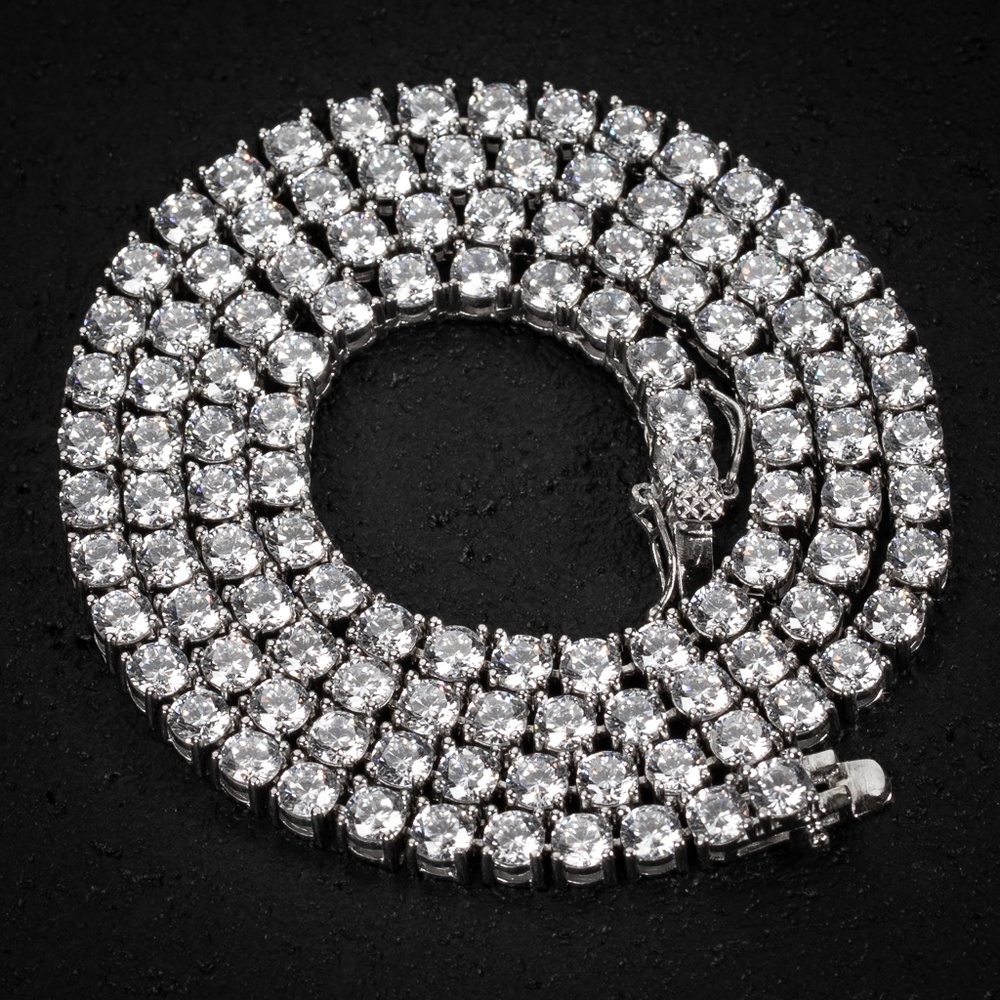 Mens White Gold Plated 925 Sterling Silver Iced Cz Hip Hop Tennis Chain Necklace